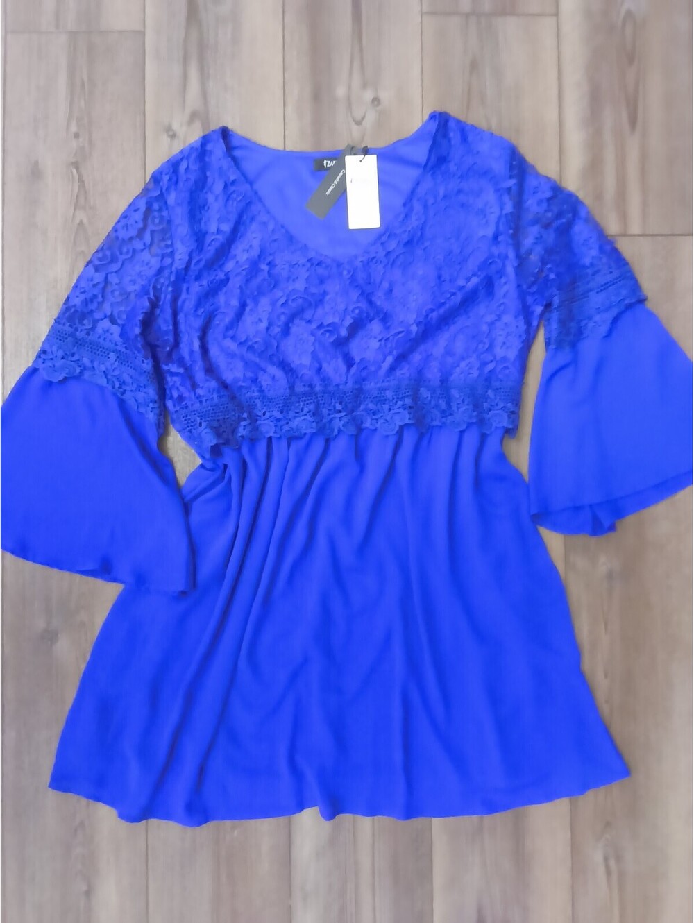 ZANZEA Women's XXL Royal Blue Lace Bell Sleeve Dress Classic Flowy